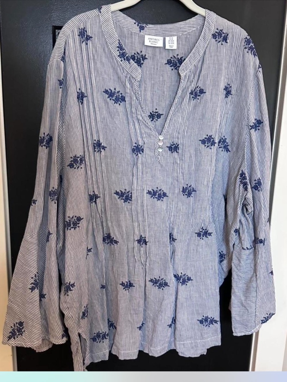 NWT BLANC NOIR •  Blue Peasant Top with Bell Sleeves